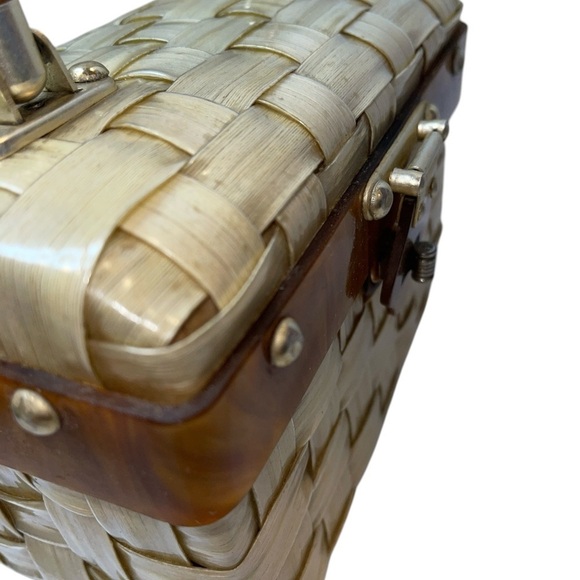 Vintage Lucite Small Bag Tan/Brown Kiss Lock Open Tigers Eye Hinged Open - Picture 4 of 15